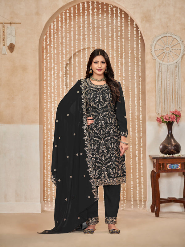 Black Faux Georgette Pant Suit Acy9460